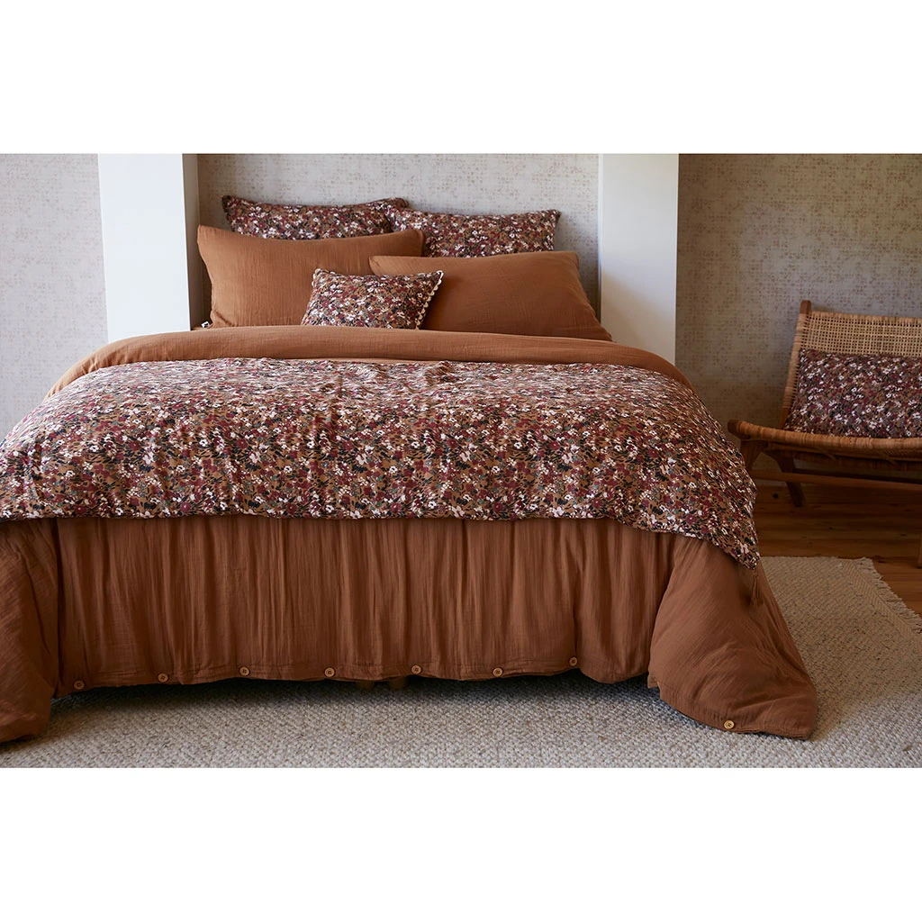 Bout De Lit En Gaze De Coton Imprimée Camel 90x200cm - Capucine 3 Bout De Lit En Gaze De Coton Imprimée Camel 90x200cm - Capucine