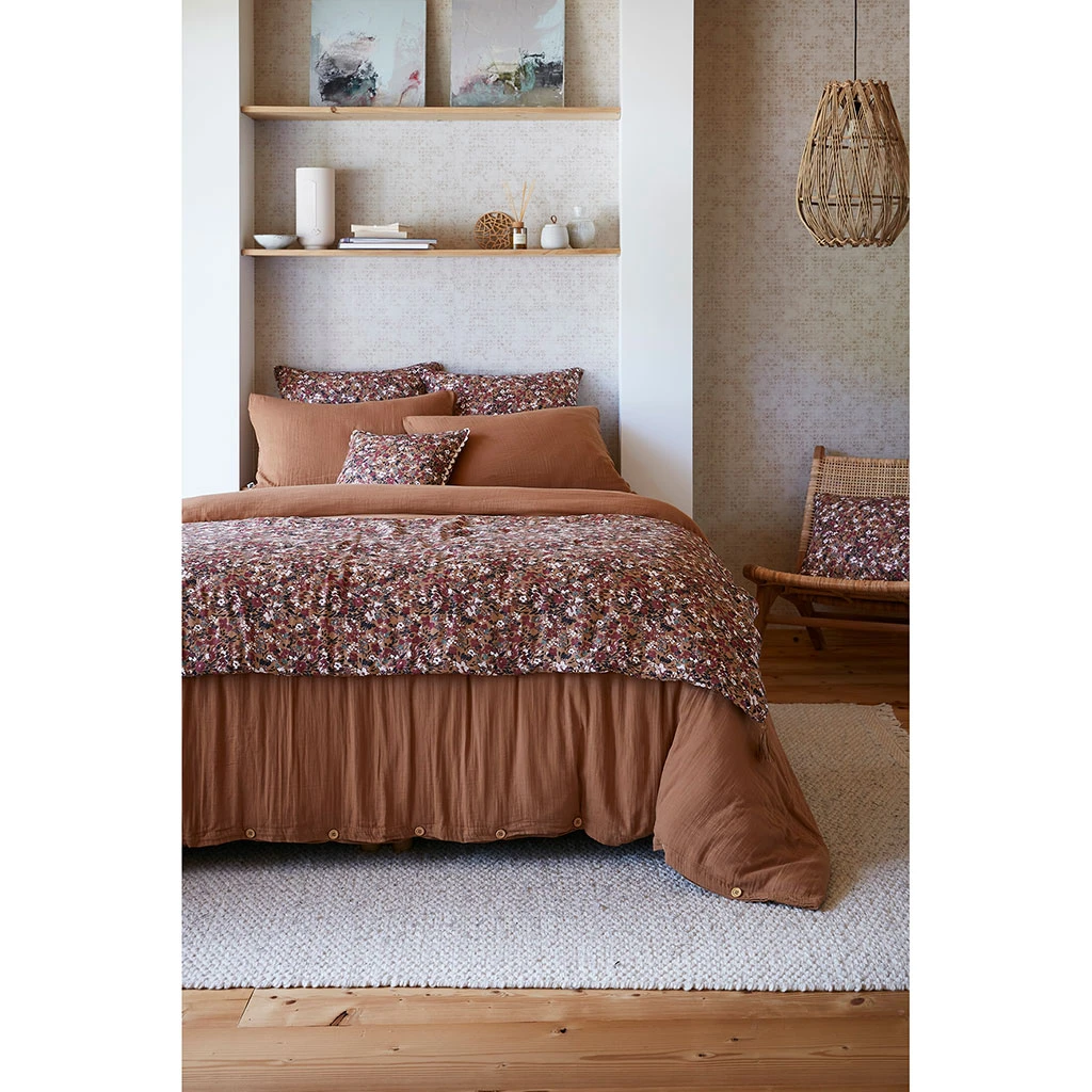 Bout De Lit En Gaze De Coton Imprimée Camel 90x200cm - Capucine 5 Bout De Lit En Gaze De Coton Imprimée Camel 90x200cm - Capucine – Image 3