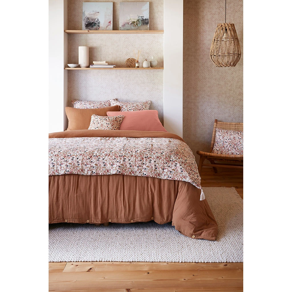 Bout De Lit En Gaze De Coton Imprimée Pampa 90x200cm - Capucine 6 Bout De Lit En Gaze De Coton Imprimée Pampa 90x200cm - Capucine – Image 4