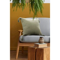 Coussin Avec Pompons En Gaze De Coton Romarin 40x40cm - Gaia