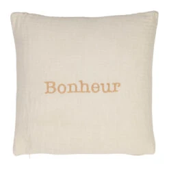 Housse De Coussin Bonheur En Gaze De Coton écru 45x45cm