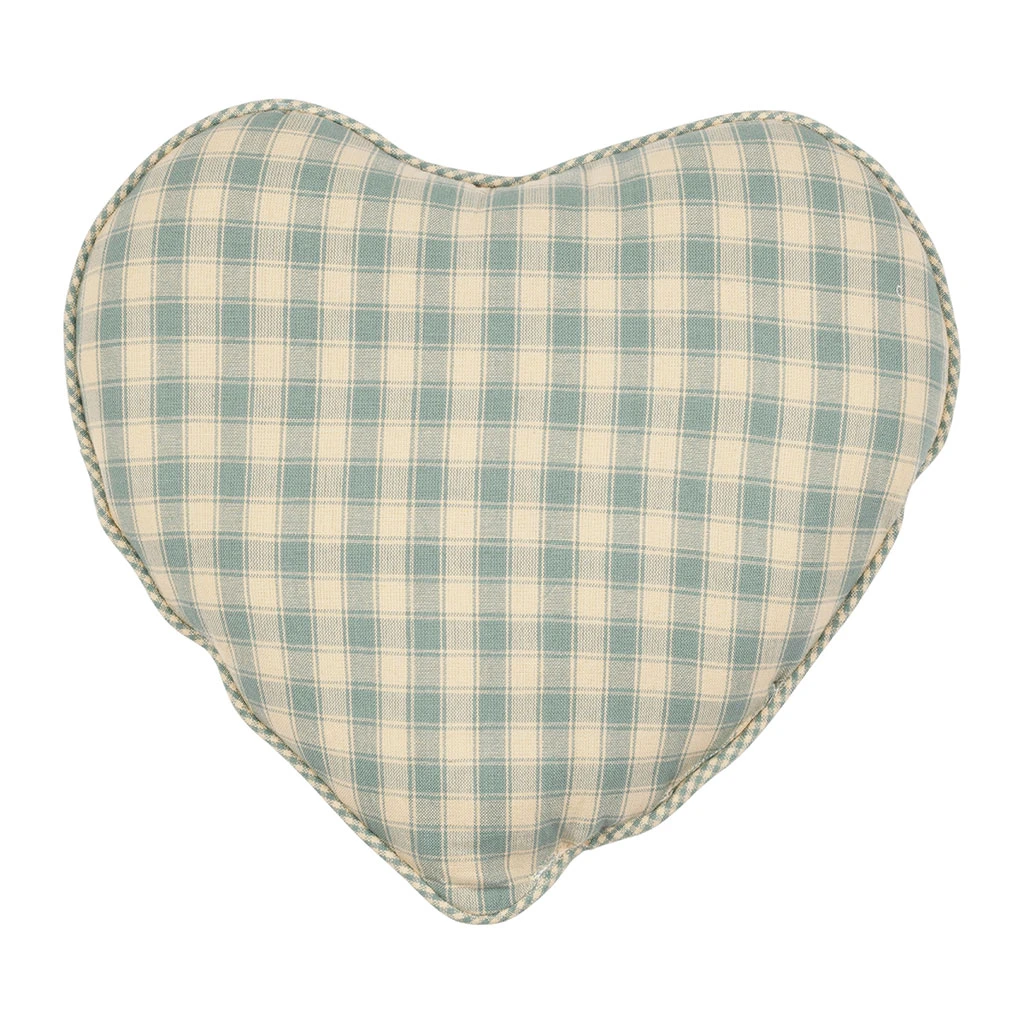 Coussin Cœur En Coton Vichy Sauge 40x35cm - Campagne 3 Coussin Cœur En Coton Vichy Sauge 40x35cm - Campagne