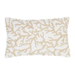 Housse De Coussin Coton Motif Coreil Blanc Et Beige 50x30cm - Estran