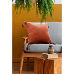 Coussin Dehoussable Avec Pompons En Gaze De Coton Terracotta 40x40cm - Gaia