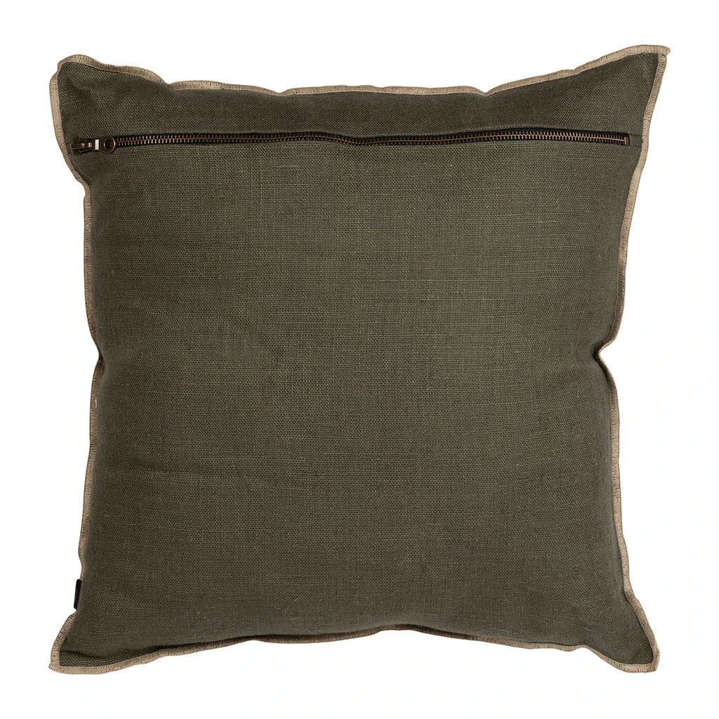 Housse De Coussin En Lin Kaki 45x45cm - Chennai 4 Housse De Coussin En Lin Kaki 45x45cm - Chennai – Image 2