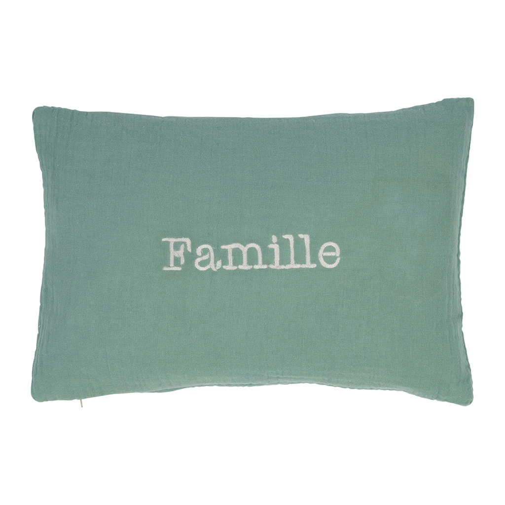 Housse De Coussin Famille En Gaze De Coton Sauge 50x35cm 3 Housse De Coussin Famille En Gaze De Coton Sauge 50x35cm