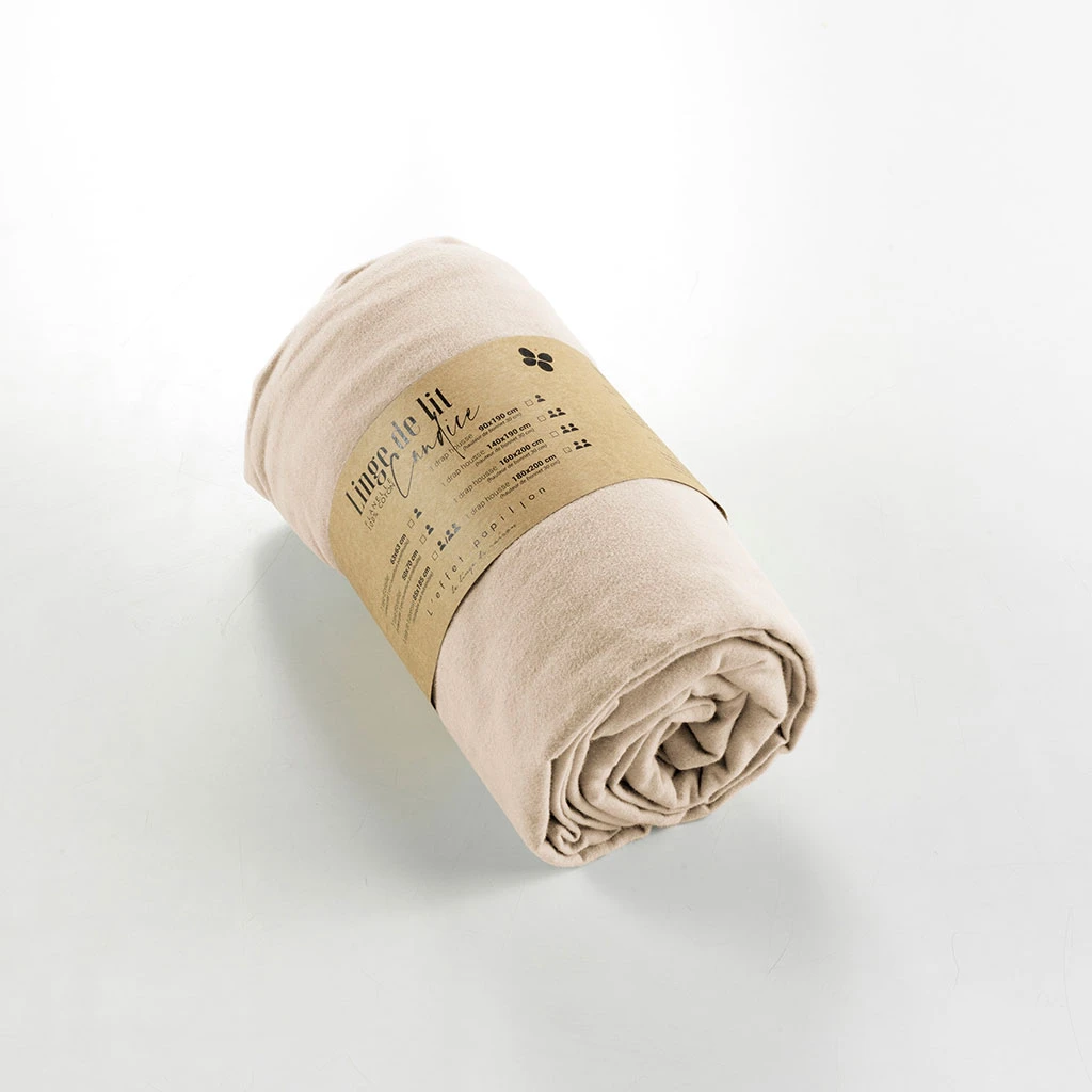 Drap Housse En Flanelle Sable 160x200cm - Candice 4 Drap Housse En Flanelle Sable 160x200cm - Candice – Image 2