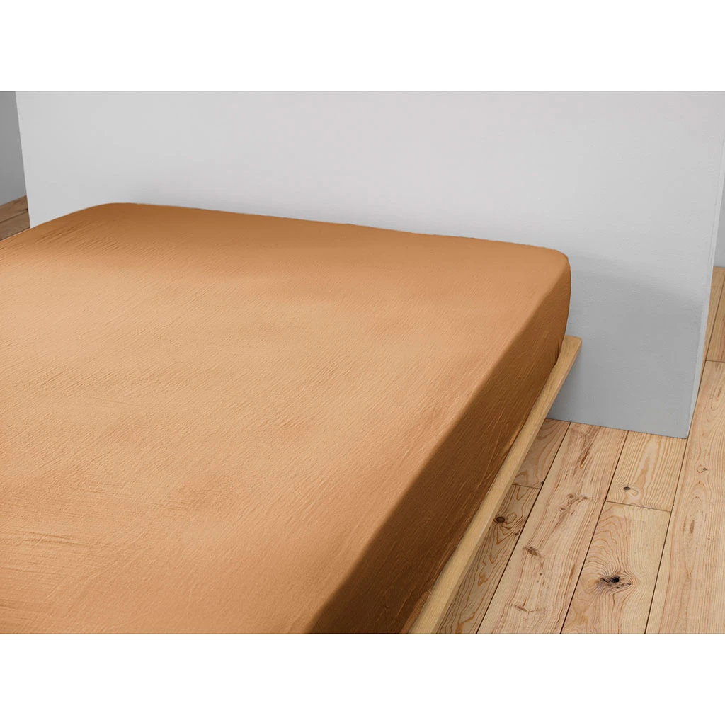 Drap Housse Camel En Gaze De Coton 140x190cm - Gaia 3 Drap Housse Camel En Gaze De Coton 140x190cm - Gaia