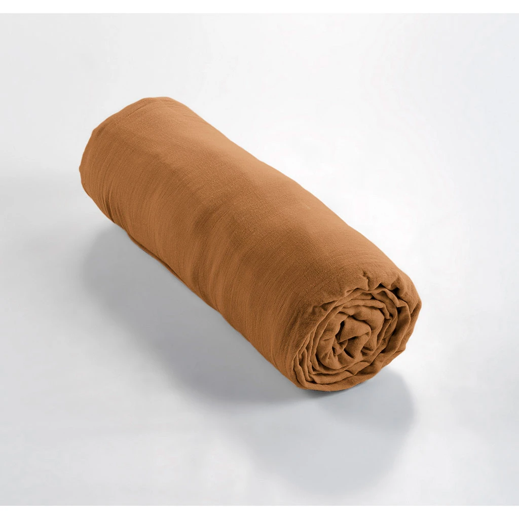 Drap Housse Camel En Gaze De Coton 140x190cm - Gaia 4 Drap Housse Camel En Gaze De Coton 140x190cm - Gaia – Image 2