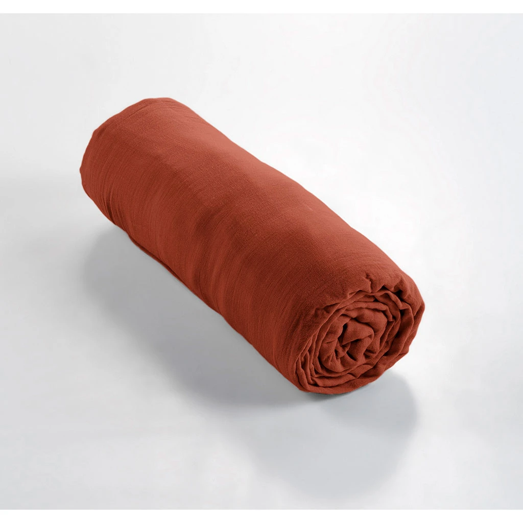 Drap Housse En Gaze De Coton Terracotta 90x190cm - Gaia 4 Drap Housse En Gaze De Coton Terracotta 90x190cm - Gaia – Image 2