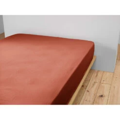 Drap Housse En Gaze De Coton Unie Terracotta 180x200cm - Gaia
