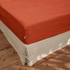 Drap Housse En Lin Lavé Paprika 140x190cm - Soline