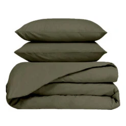 Housse De Couette 240x220cm Et 2 Taies D'oreiller 63x63cm En Percale De Coton Kaki - Venezia