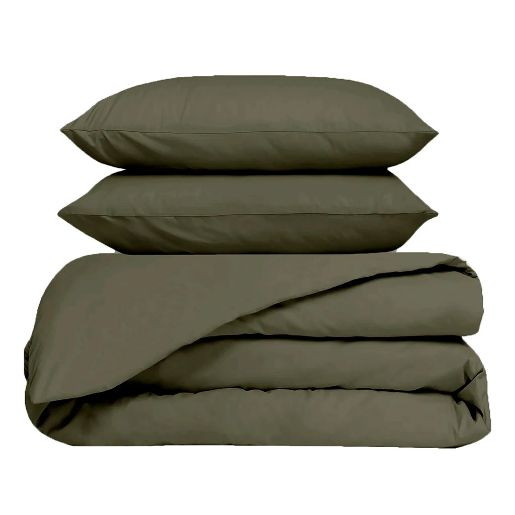 Housse De Couette 260x240cm Et 2 Taies D'oreiller 63x63cm En Percale De Coton Kaki - Venezia 3 Housse De Couette 260x240cm Et 2 Taies D'oreiller 63x63cm En Percale De Coton Kaki - Venezia