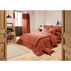 Housse De Couette En Gaze De Coton Unie Terracotta 260x240cm - Gaia