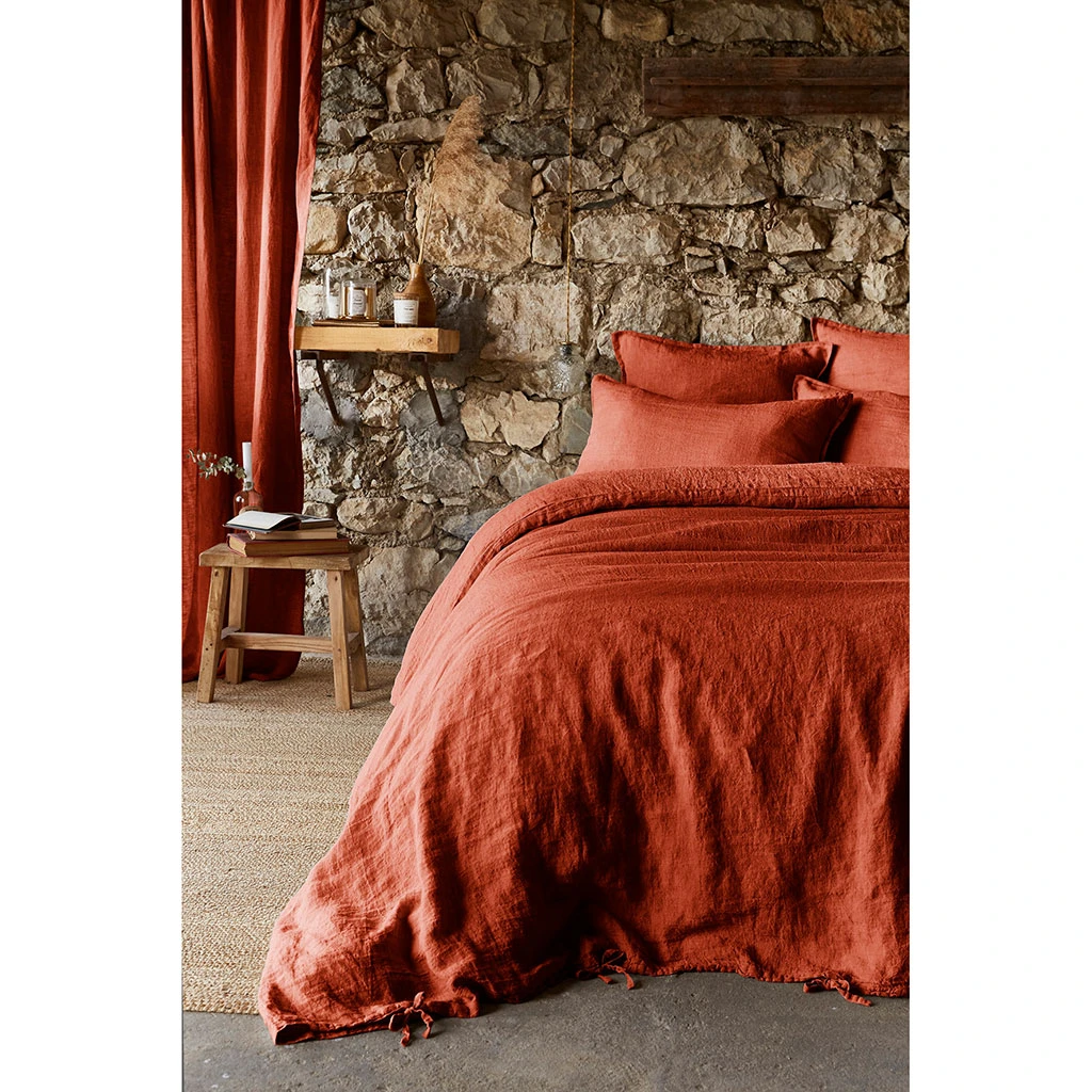 Housse De Couette En Lin Lavé Paprika 260x240cm - Soline 4 Housse De Couette En Lin Lavé Paprika 260x240cm - Soline – Image 2