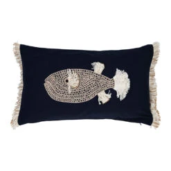 Housse De Coussin Baleine En Coton Bleu Marine Et Beige 50x30cm - Amarres