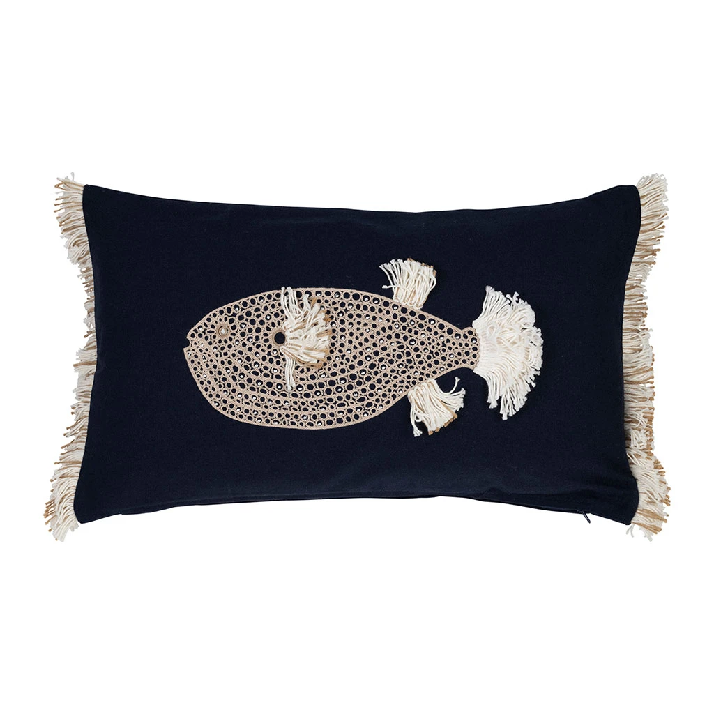 Housse De Coussin Baleine En Coton Bleu Marine Et Beige 50x30cm - Amarres 3 Housse De Coussin Baleine En Coton Bleu Marine Et Beige 50x30cm - Amarres