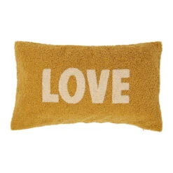 Housse De Coussin Bouclette "Love" Moutarde Et Beige 50x30cm - Funky