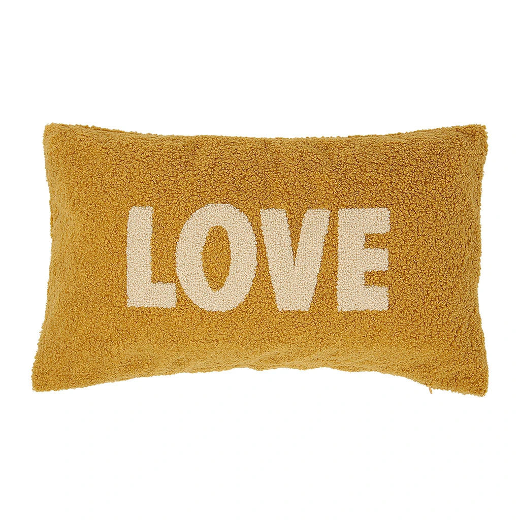 Housse De Coussin Bouclette "Love" Moutarde Et Beige 50x30cm - Funky 3 Housse De Coussin Bouclette "Love" Moutarde Et Beige 50x30cm - Funky