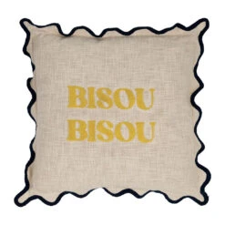 Housse De Coussin Brodée Bisou En Coton Jaune Et Bleu 45x45cm - Lumi