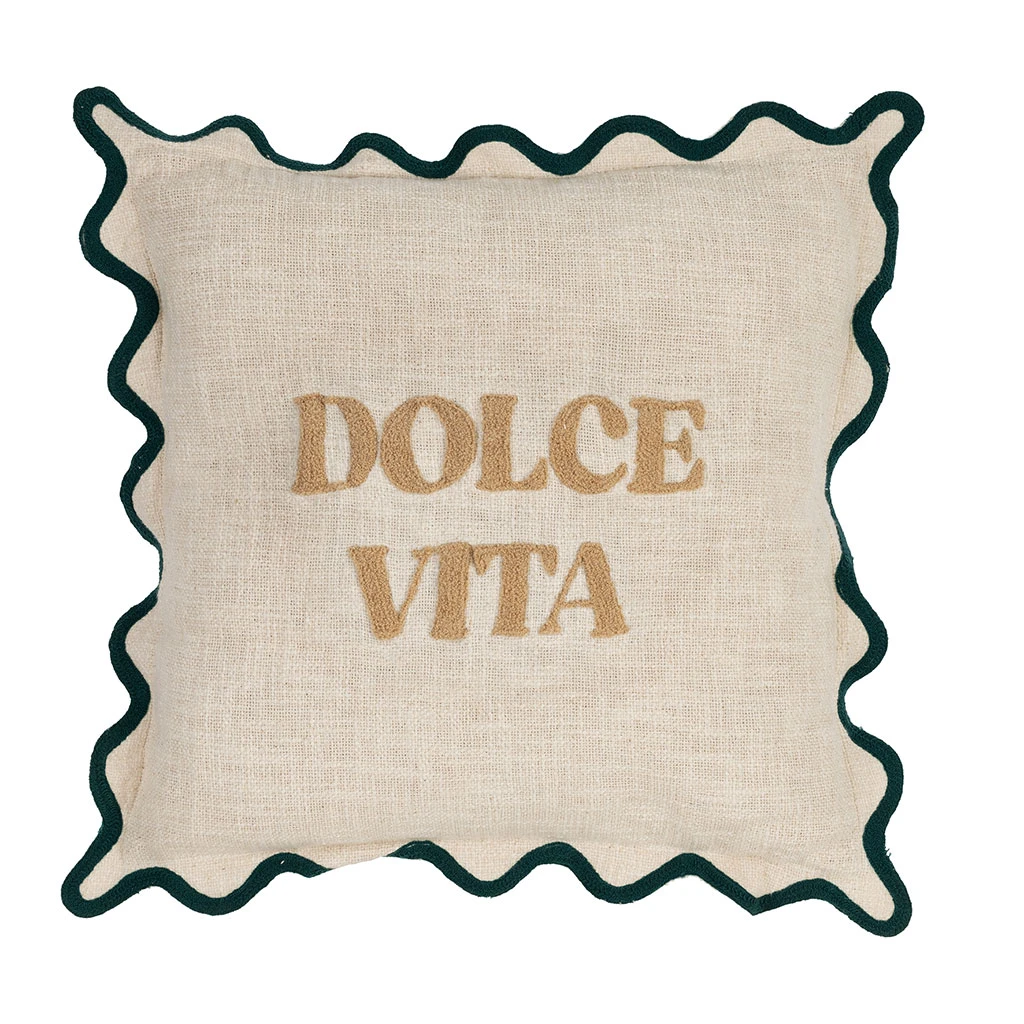 Housse De Coussin Brodée Dolce Vita En Coton Beige Et émeraude 45x45cm - Lumi 3 Housse De Coussin Brodée Dolce Vita En Coton Beige Et émeraude 45x45cm - Lumi