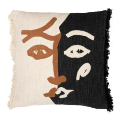 Housse De Coussin Brodee écru Et Noir 45x45cm - Madeira