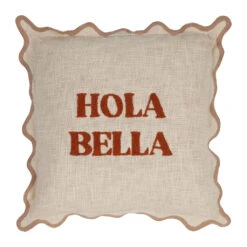 Housse De Coussin Brodée Hola Bella En Coton Terracotta 45x45cm - Lumi