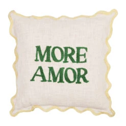 Housse De Coussin Brodé " More Amor"' En Coton écru Et Vert 45x45cm - Lumi