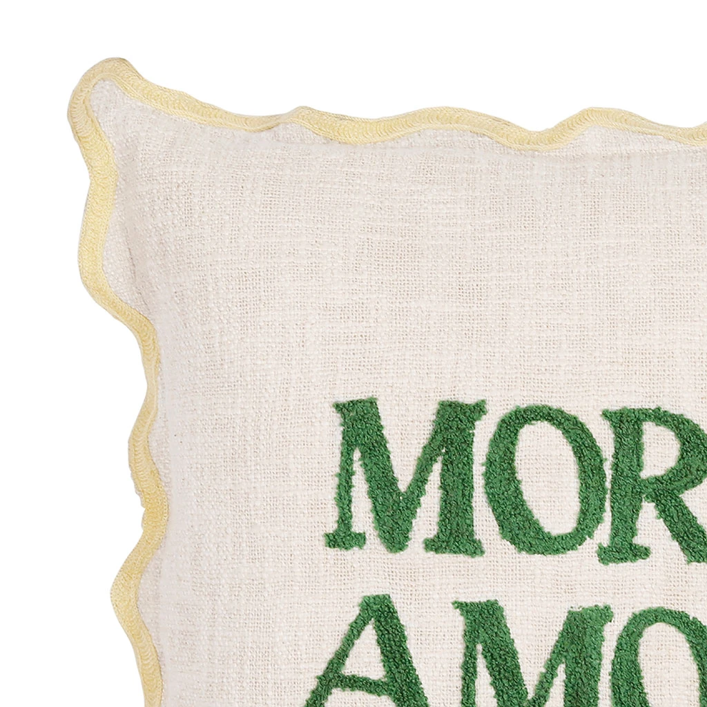 Housse De Coussin Brodé " More Amor"' En Coton écru Et Vert 45x45cm - Lumi 6 Housse De Coussin Brodé " More Amor"' En Coton écru Et Vert 45x45cm - Lumi – Image 4