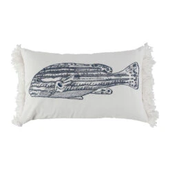 Housse De Coussin En Coton Poisson Bleu Marine 50x30cm - Bord De Mer