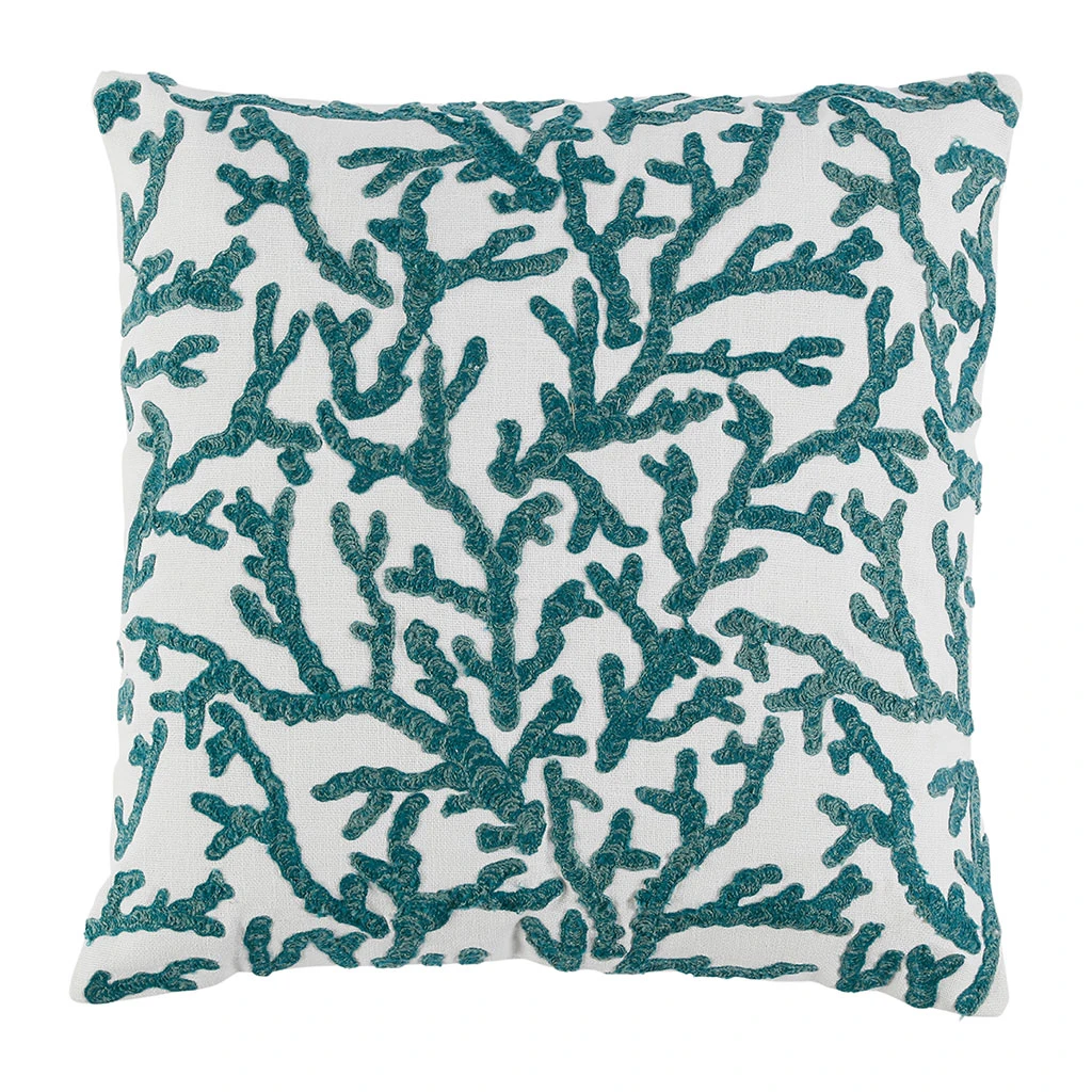 Housse De Coussin En Coton Turquoise Corail 45x45cm - Estran 3 Housse De Coussin En Coton Turquoise Corail 45x45cm - Estran