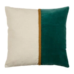 Housse De Coussin En Velours Coton émeraude Et écru 45x45cm - Neo