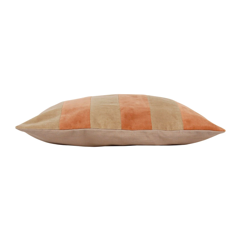 Housse De Coussin En Velours Coton Rayé écru Et Terracotta 45x45cm - Klosen 5 Housse De Coussin En Velours Coton Rayé écru Et Terracotta 45x45cm - Klosen – Image 3