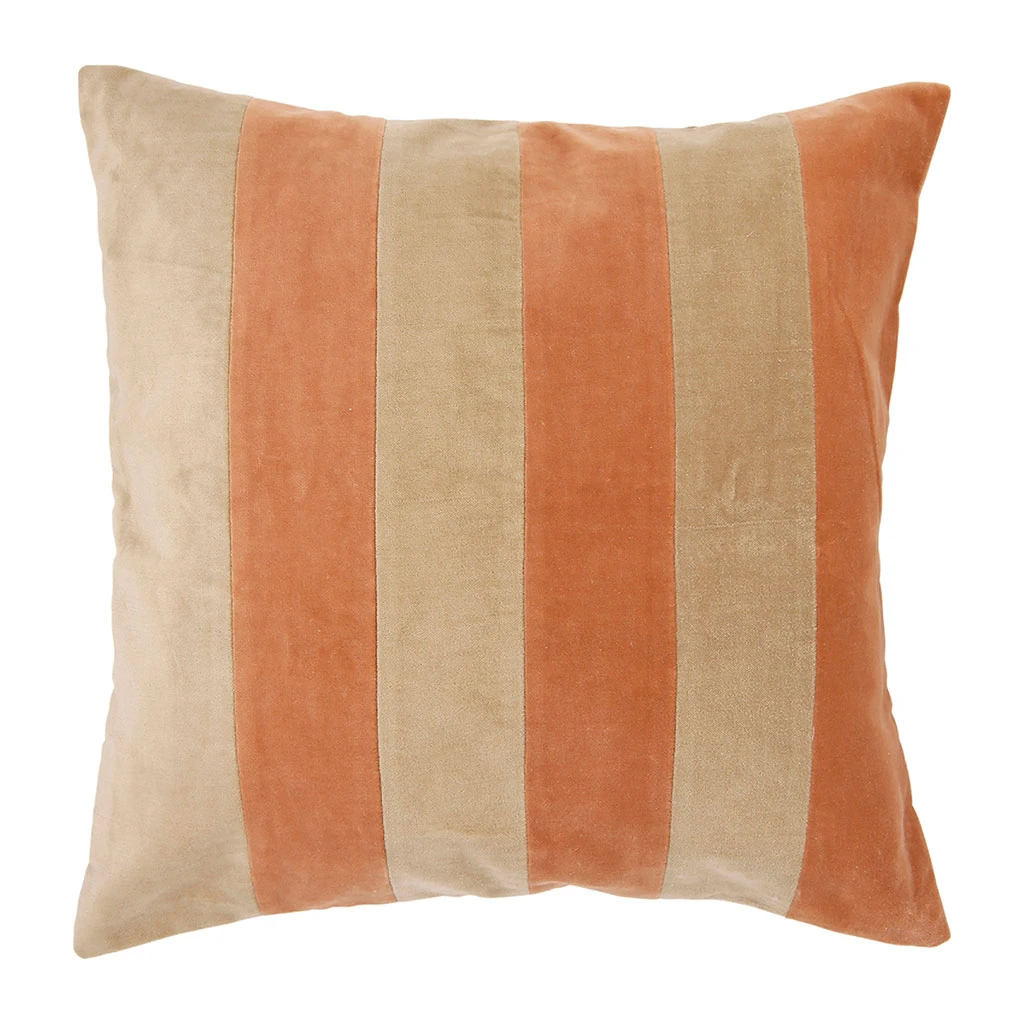 Housse De Coussin En Velours Coton Rayé écru Et Terracotta 45x45cm - Klosen 3 Housse De Coussin En Velours Coton Rayé écru Et Terracotta 45x45cm - Klosen